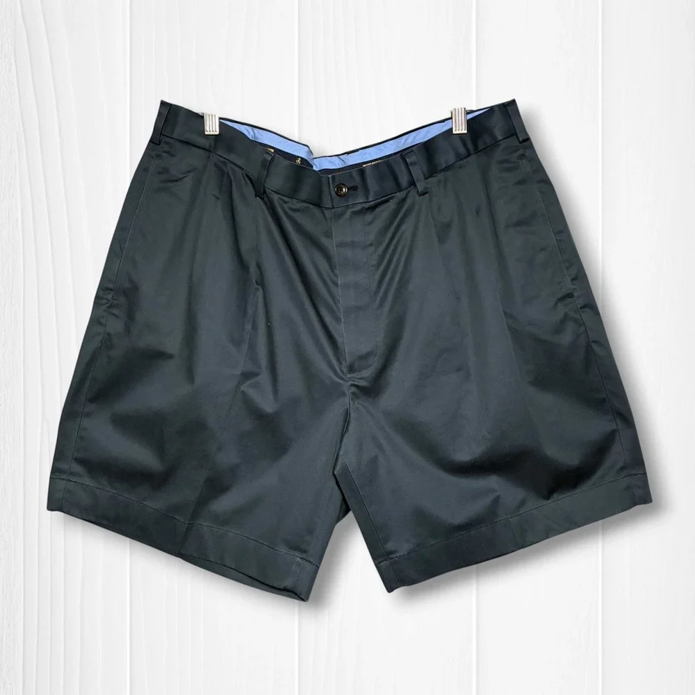 Brooks Brothers Pleated Advantage Chino Stretch Shorts Mens‎ 40 Navy Blue